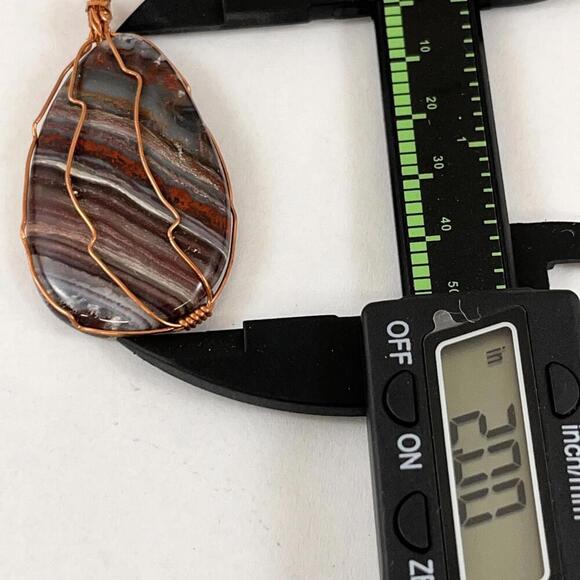 Handmade Wire Wrapped Striped Teardrop Cabochon Agate Necklace Pendant - Picture 2 of 3